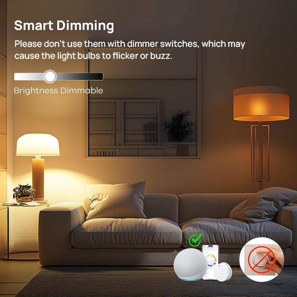 Matter Smart Light Bulb, Smart Bulbs Work with Apple Home, Siri, Alexa, Google Home, SmartThings, Color Changing (3 Pack)