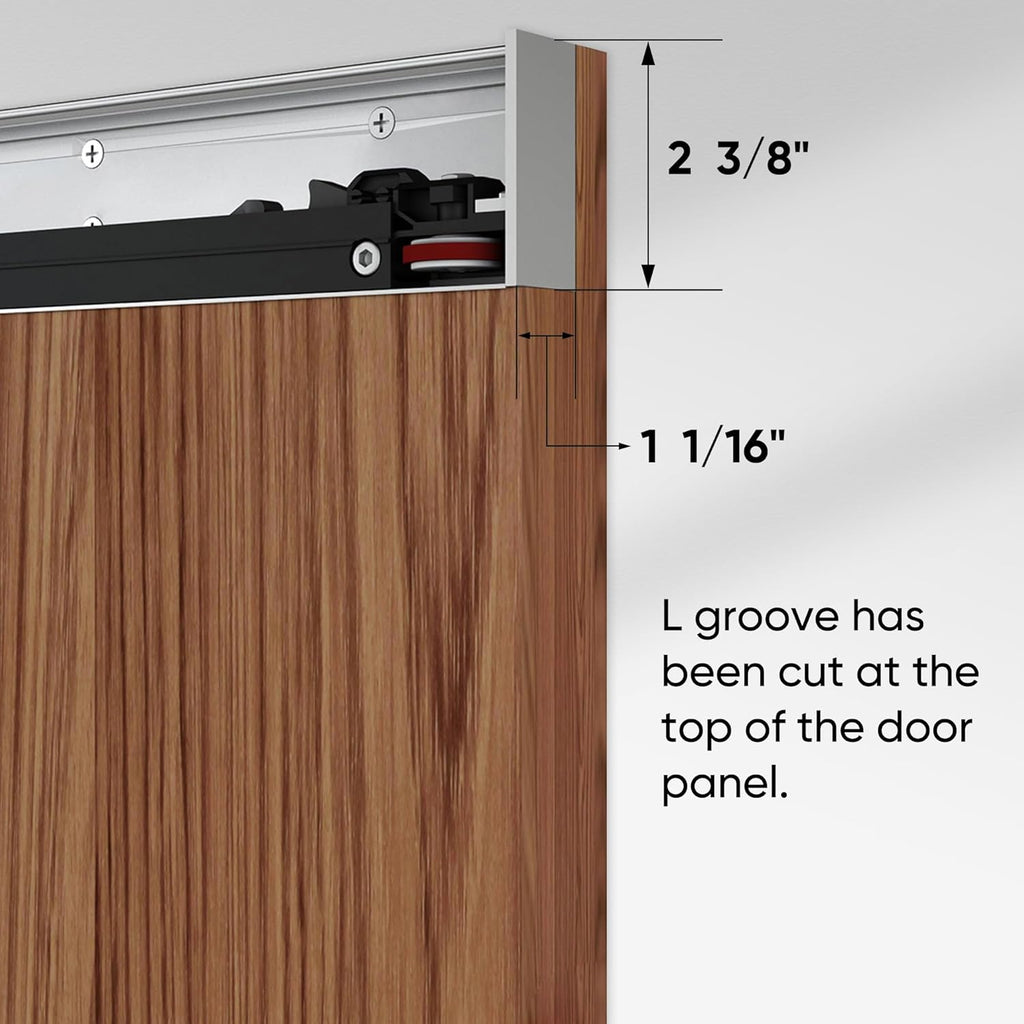 32"x86" Concealed Sliding Barn Door with Soft Close Hardware Kit, Brown Hidden Door for Opening 24"-