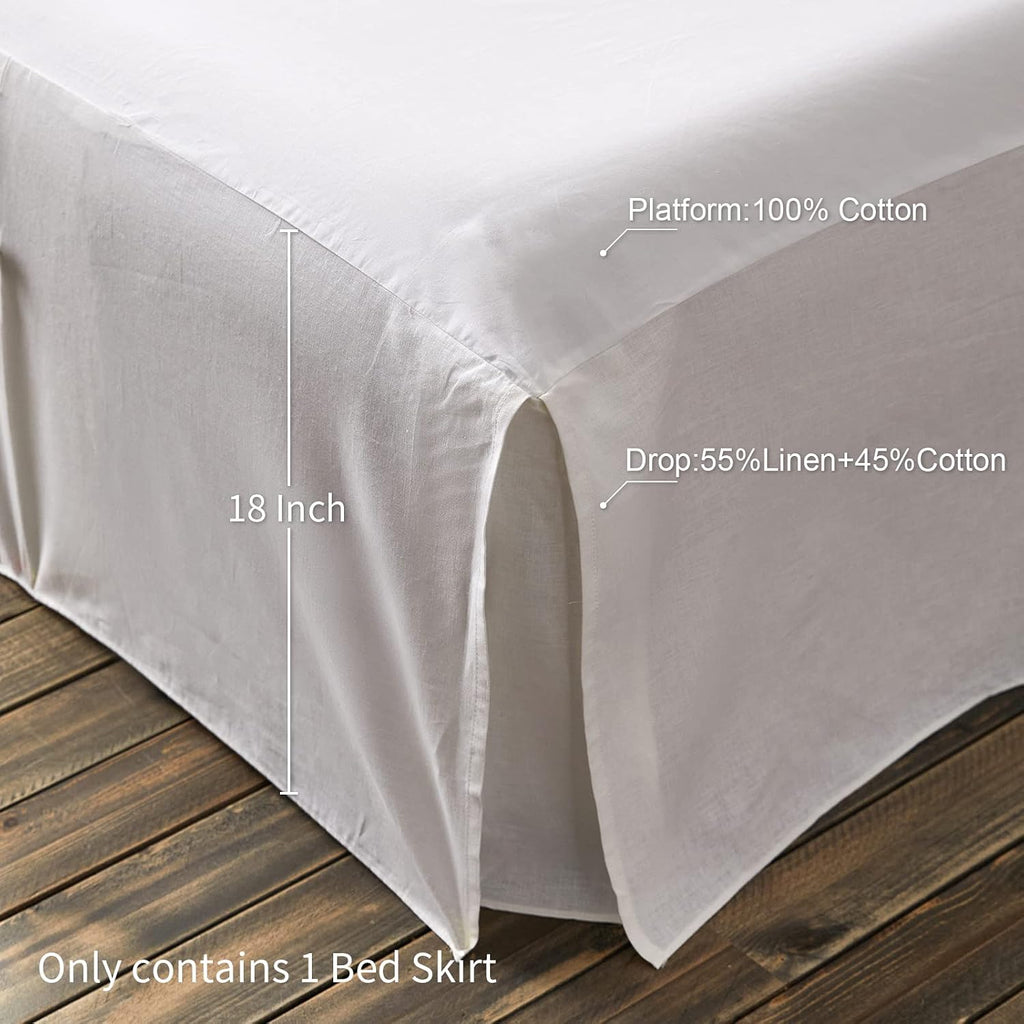 French Linen Bed Skirt Split Corner with Button 18 Inch Tailored Drop