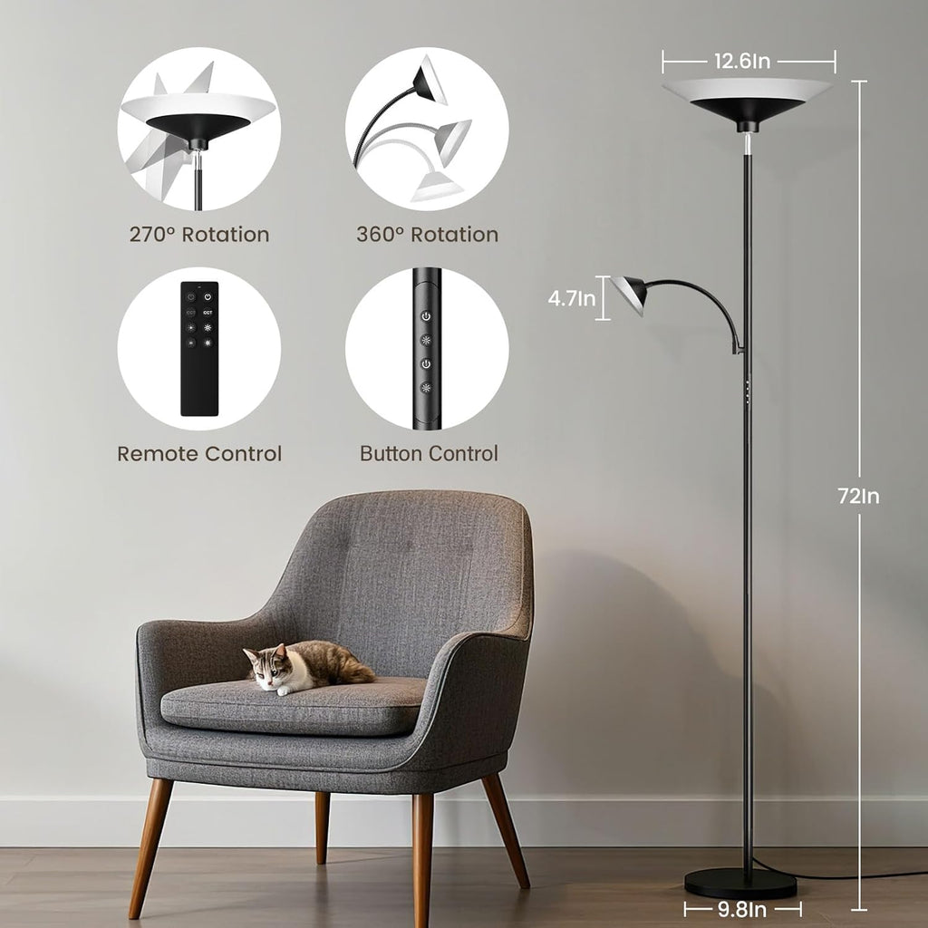 2-in-1 Torchiere Floor Lamp, Dimmable Standing Lamp with Remote&Button Control