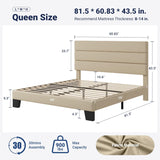 Queen Platform Bed Frame with Fabric Upholstered Headboard and Wooden Slats Support