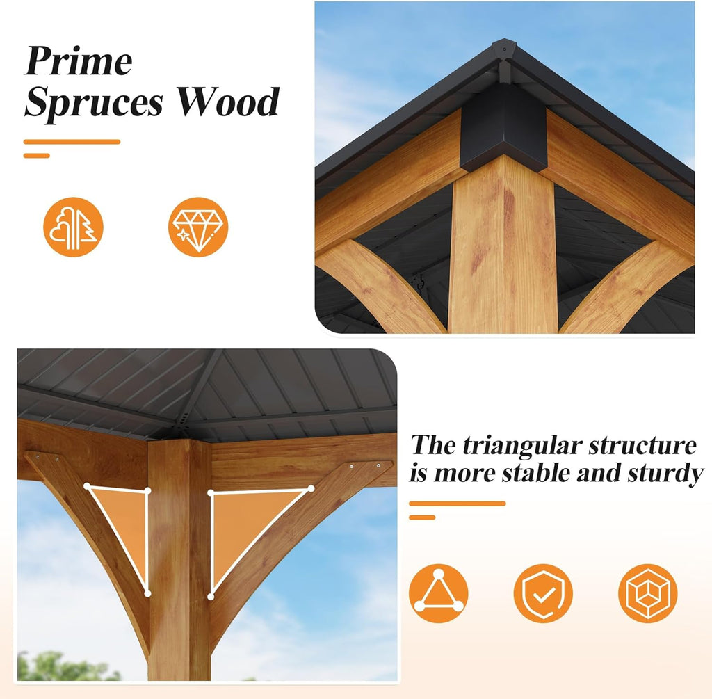 13’x 15’ Outdoor Spruce Wood Gazebo