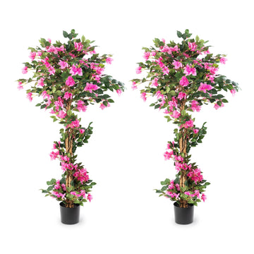 2Pack Artificial Bougainvillea Tree - 5FT Faux Silk Pink Bougainvillea Plant with Pot for Indoor Outdoor Decor, Tall