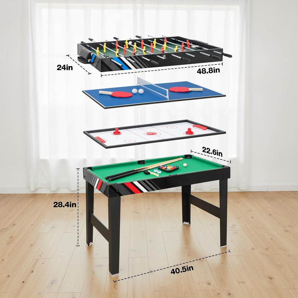 Multi Game Table 4-in-1 Combo Game Table-Foosball Table,Pool Billiards,Air Hockey & Table Tennis,Combination Table