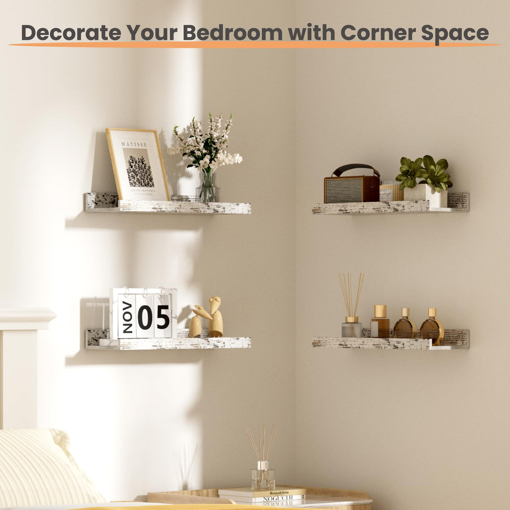 Floating Shelves for Wall Decor Storage Rustic White, 6Pcs 15.7''
