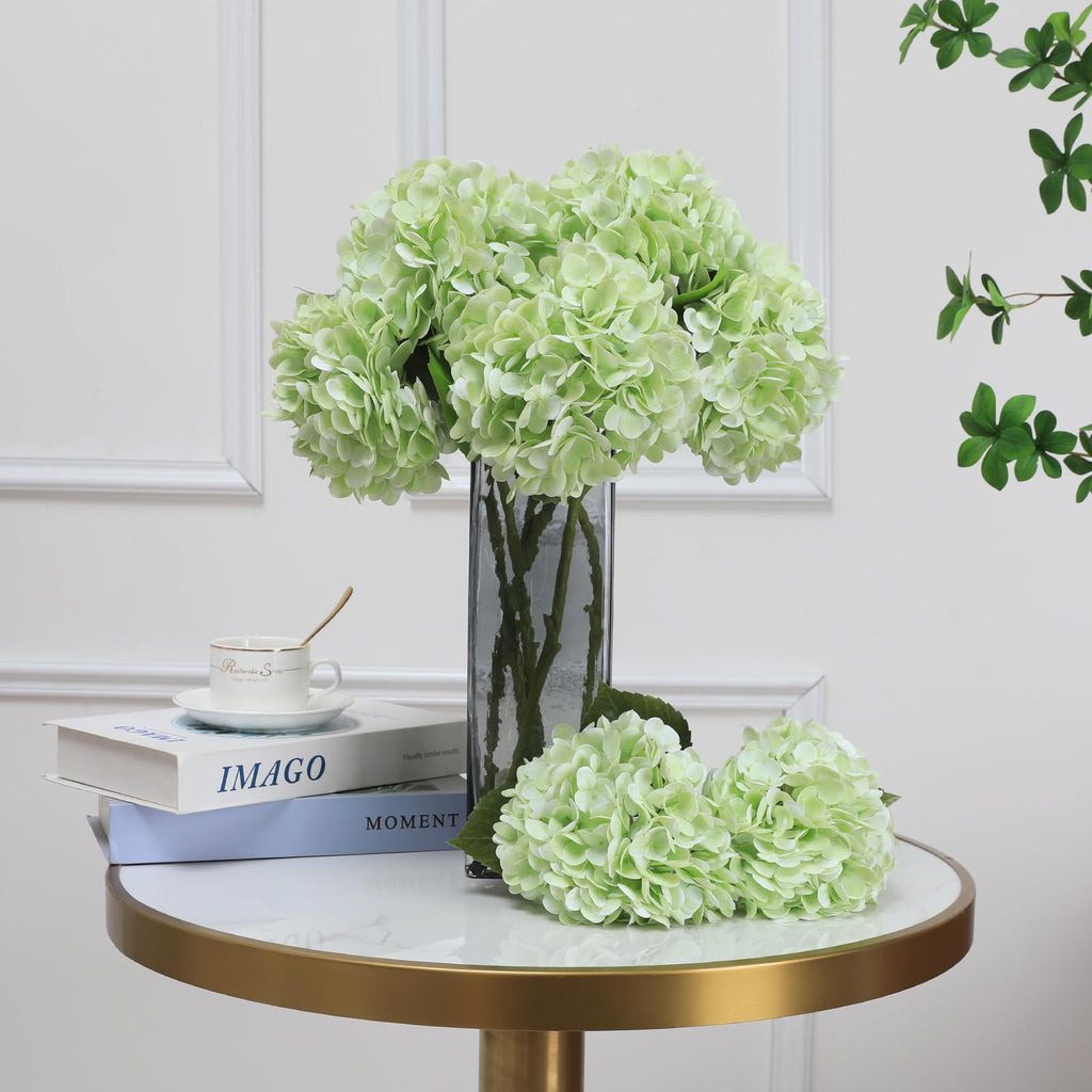 4pcs Light Green Hydrangea Artificial Flowers with Long Stem & Leaves