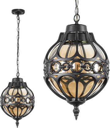 Globe Outdoor Pendant Lights for Porch Patio Garage, Matte Black Aluminum Anti-Rust Hanging Light Fixture