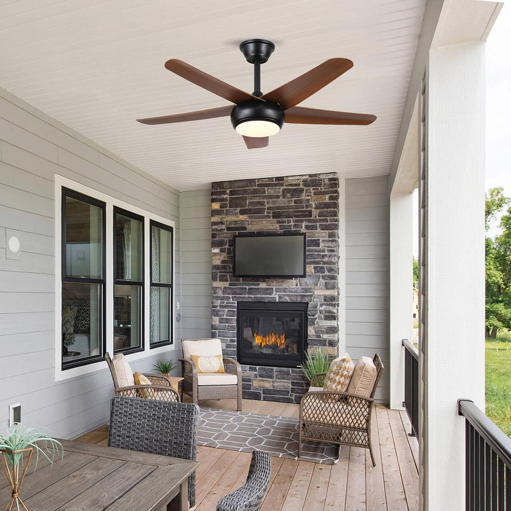 Low Profile Flush Mount Ceiling Fan with Lights - 44IN Modern Indoor/Outdoor Ceiling Fan Light with Remote/APP, Reversible DC Motor with 6 Speeds, Dimming, Brown