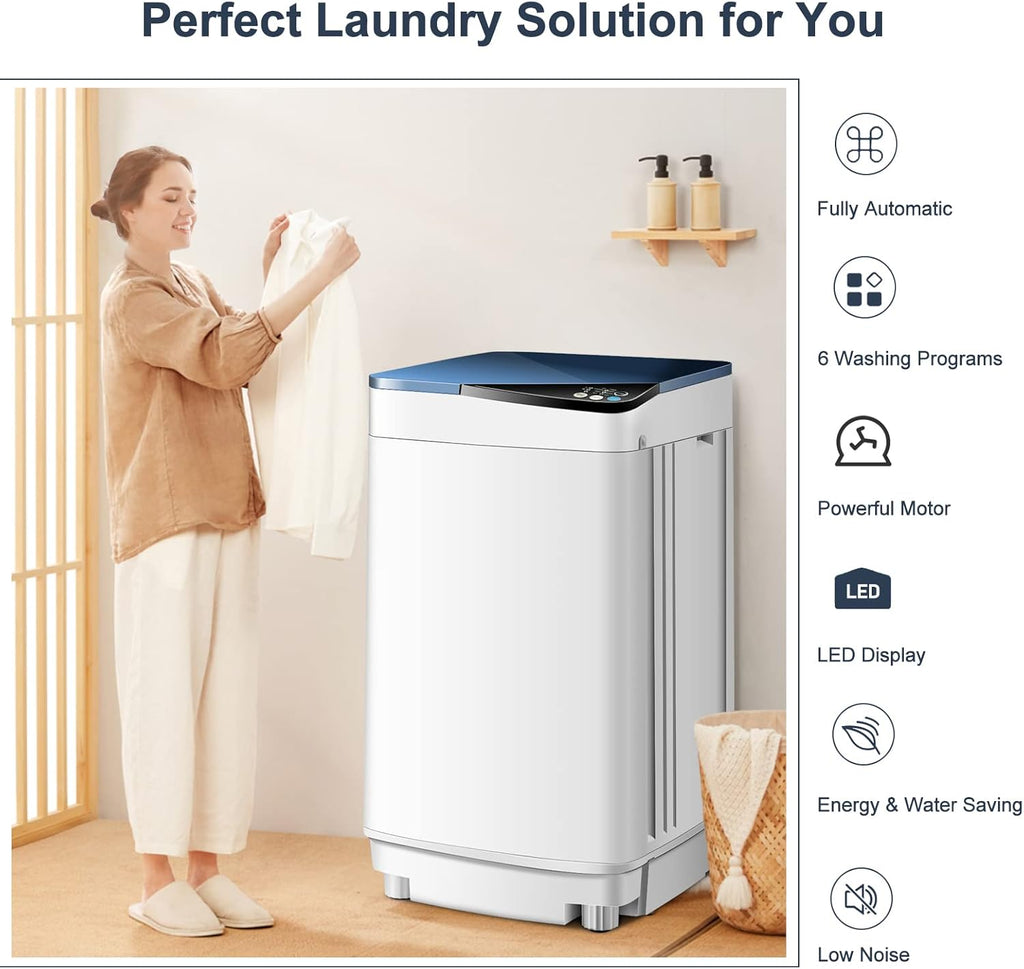 Portable Washing Machine, 7.7lbs Capacity Compact Laundry Washer and Spin Combo with 6 Programs, Built-in Barrel Light
