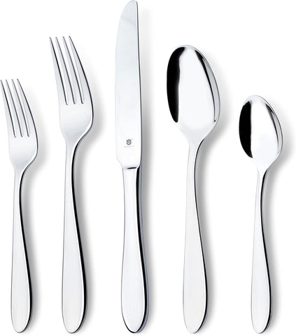 Modern Silverware Set, 18/10 Stainless Steel Flatware, Mirror Finish, Dishwasher Safe