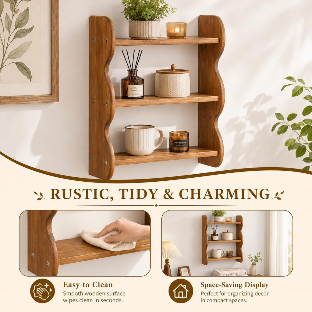 Solid Wood Floating Shelves for Wall, 3 Tier Rustic Vintage Wall Mounted Shelf, Wood Wall Storage Rack, Decorative