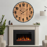 24 Inch Farmhouse Wall Clock Large Old Town Vintage Rustic Wooden Clock with Metal Rim and Large Numerals