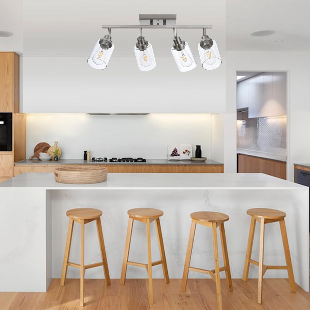 4 Light Track Lighting Fixtures Ceiling Kitchen Track Lighting Kit Brushed Nickel Bathroom Tracking Vanity Lights