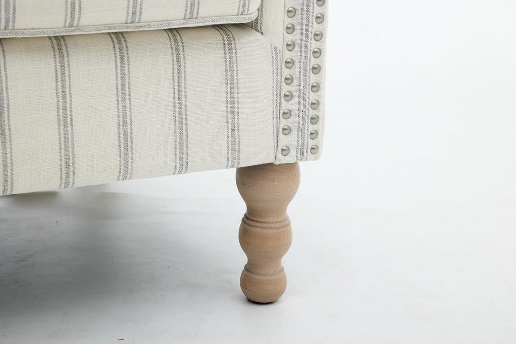 Striped Wingback Accent Chair with Wood Legs, Upholstered Armchair | Striped wingback accent chair with foam
