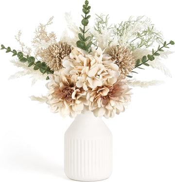 Small Artificial Flowers in Ceramic Vase Centerpieces Coffee Table Decor, Silk Flower Arrangements Decor Indoor Fake