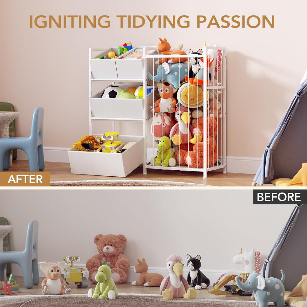 Kids Storage Organizer with 4 Removable Bins, Kids Storage Toy Shelf Organizer for Stuffed Animal Holder Playroom