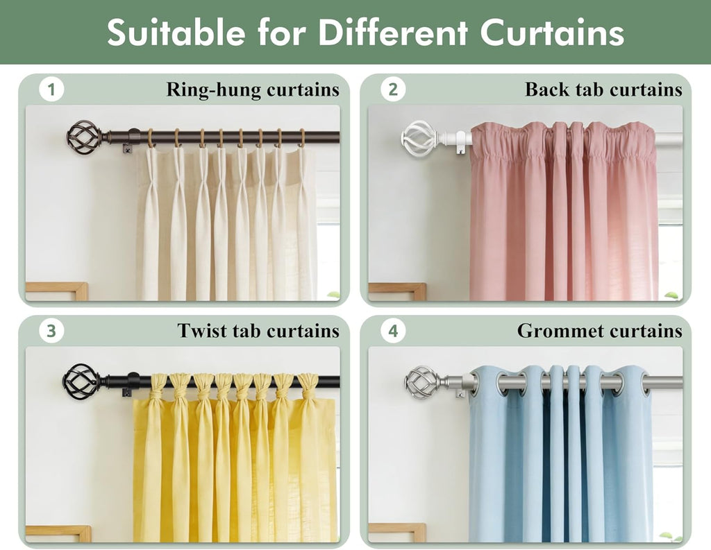Antique Silver Curtain Rod, 7/8 Curtain Rods for Windows, Telescoping