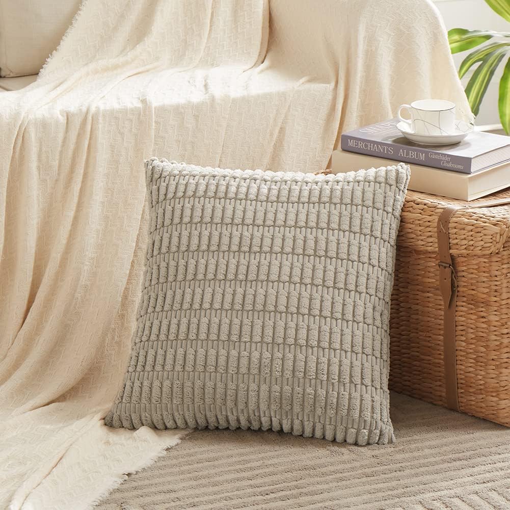 4 Packs Decorative Throw Pillow Covers, Modern Farmhouse Boho Home Décor Accent Cushion Case, 18" x 18", Neutral