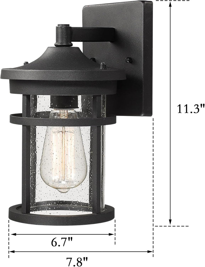Outdoor Wall Sconces, Outdoor Wall Lantern Lamp,Modern Exterior Lighting Fixture for Front Porch with Seeded Glass Shade for Porch(Black)