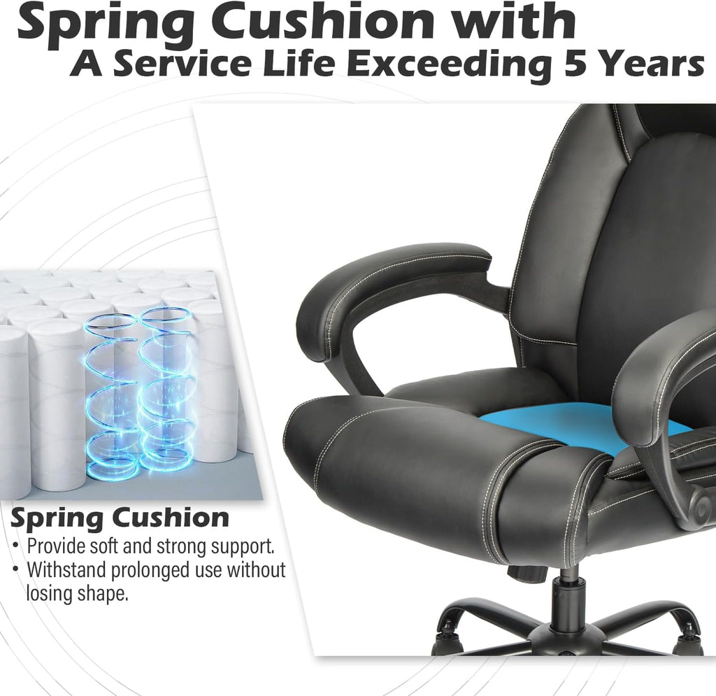 Executive Desk Chair Computer Chair with 5-Year hydrolysis-Resistant Leather Spring Cushion Ergonomic Support Tilting