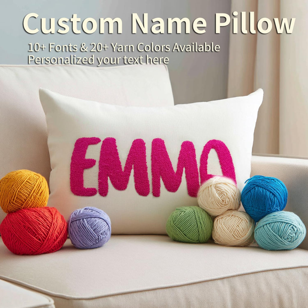 Personalized Embroidered Name Lumbar Pillow，Custom Monogram Throw Accent Handmade Pillows Cover，Customizable 12x20