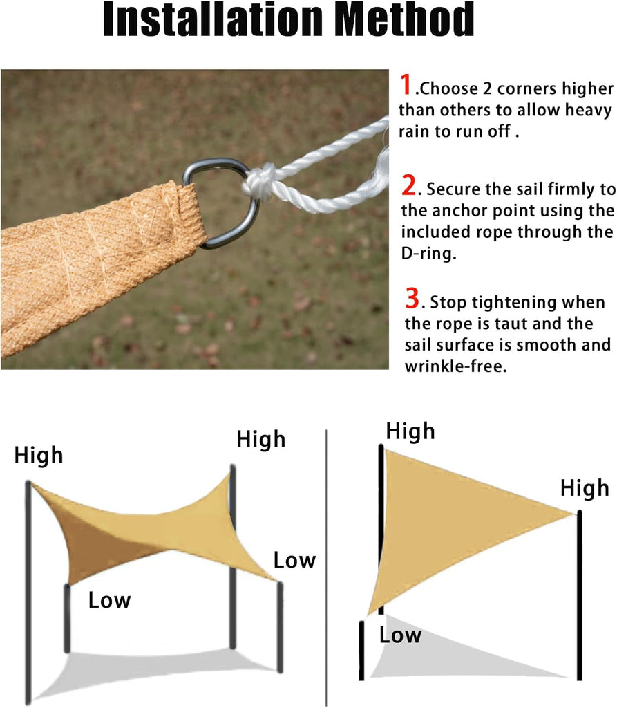 Desert Sand Triangle Sun Shade Sail 20ftx20ftx20ft,Top Pergola Shade Cover | Rectangle UV Block Canopy Awning Shelter