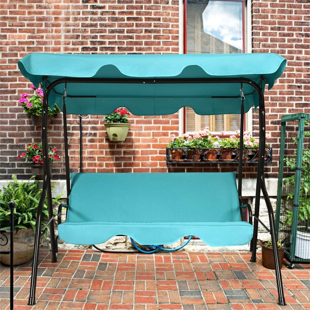 Porch Swing Outdoor, 3 Person Patio Swing w/Removable Cushion, Stand & Adjustable Canopy, Heavy Duty Swing Chair