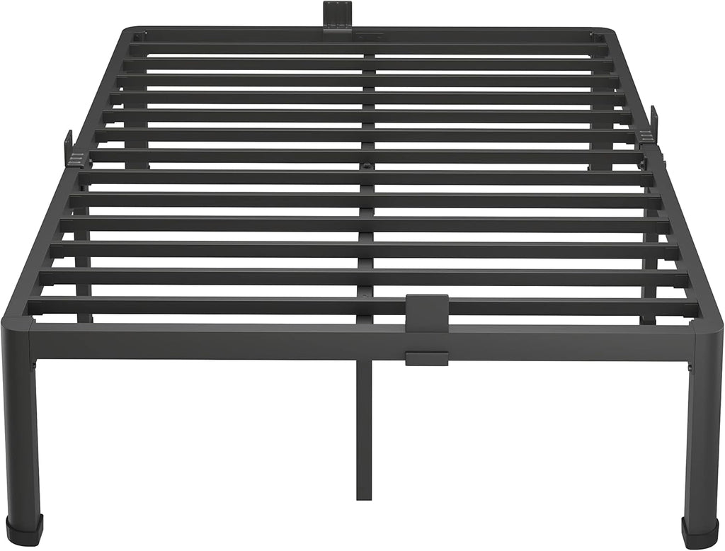 18 Inch Full Bed Frame with Round Corner Legs Mattress Slide Stopper No Box Spring Needed Heavy Duty Metal Platform