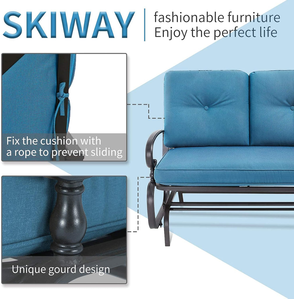 Patio Bench, Porch Glider Outdoor Swing Glider Rocking Loveseat, Steel Frame Chair with Thick Cushion (Peacock Blue)