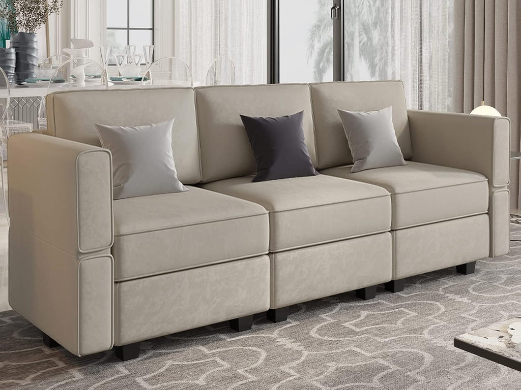 Modular Sofa Couch with Storage Seats Velvet 3 Seater Sofa Grey
