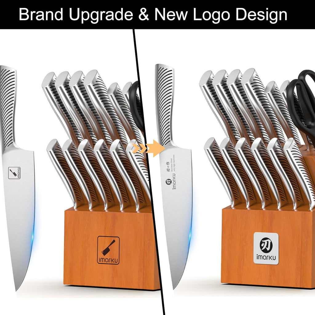 14 Piece Stainless Steel Knife Set with Build-in Sharpener | Japanese High-Carbon Stainless Steel Blades | 56±2 HRC