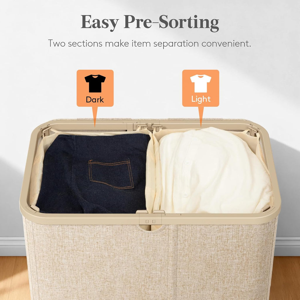 145L Large Laundry Basket with Lid, Laundry Hamper with Plastic Handles and Removable Bag, Foldable Tall Dirty