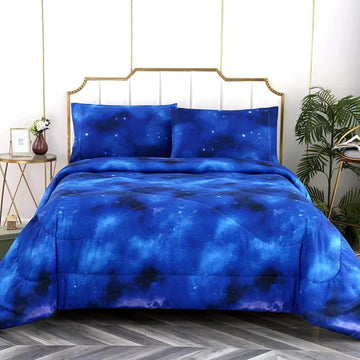 Blue Galaxy Comforter Set Full 3 Pieces, Soft Microfiber Lightweight Blue Space Comforter Full, Galaxy Bedding for Boys Girls Kids Teens