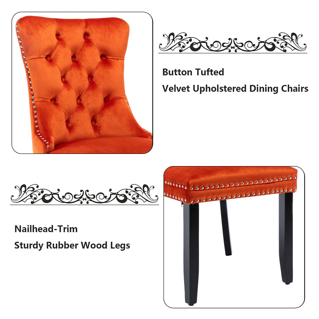 Velvet Upholstered Dining Chairs Set of 2, Wingback Armless Side Chairs Button Tufted with Solid Wood Legs Dining