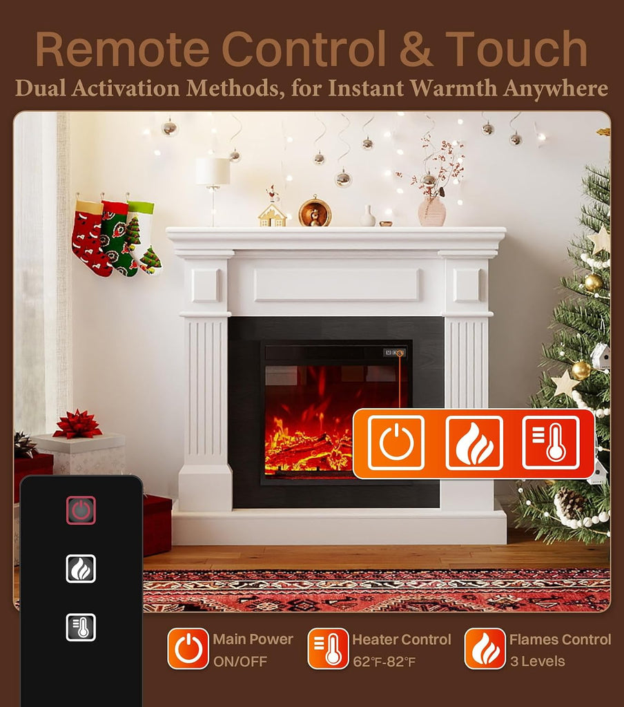 40" Electric Fireplace with Mantel, TV Stand＆Freestanding Fireplace, 18 inch Electric Fireplace Heater with 4 Flame