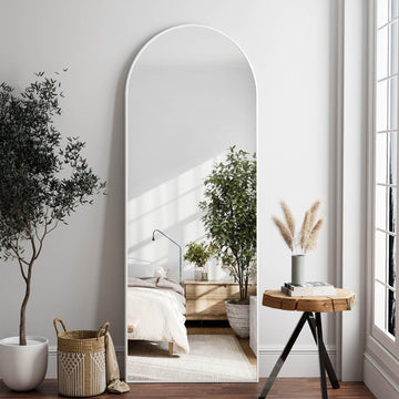 Mirror Full Length, 64"X21" Arched Floor Mirror, White