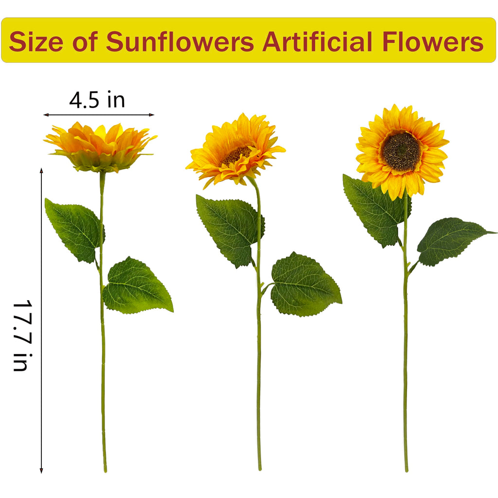 10PCS Sunflowers Artificial Flowers, Silk Sunflower Decor with Stem