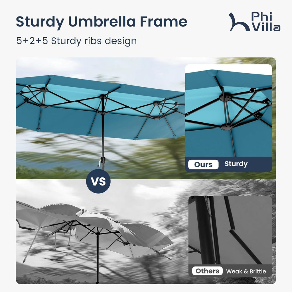 13ft Large Patio Umbrellas with Base Included, 2-Tier Double-Sided Outdoor Market Rectangle Umbrella Blue & Cerulean