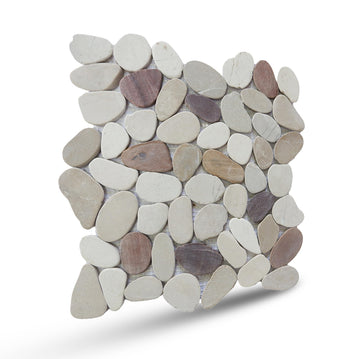 Cherry Sliced Pebble Mosaic, Tumbled Stone Backsplash Tiles Walls, Shower and Bathroom Floors, and Outdoor Areas (12"