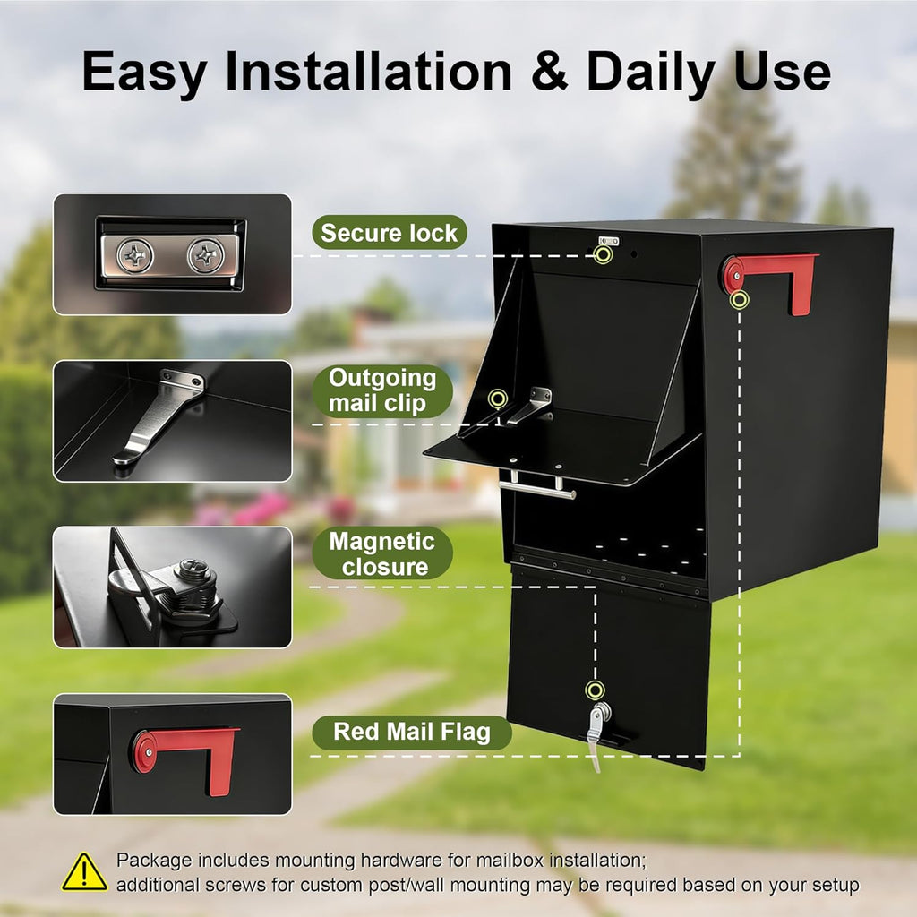 XL Post-Mount Mailbox, Weather Resistant, Large Outdoor Mailboxes, Galvanized Steel Heavy Duty Mailbox