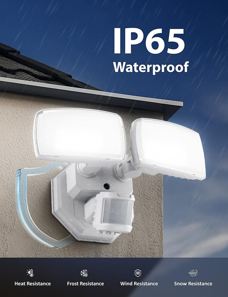 32W 2 Head Motion Sensor Outdoor Lights, 3200LM 6500K LED Security Light Hardwired, Dusk to Dawn, Motion Detector