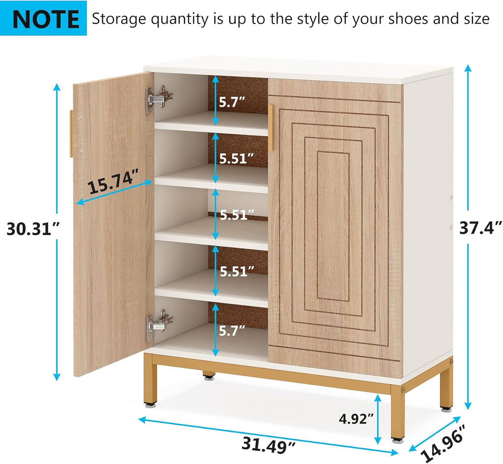 Shoe Cabinet with Doors, 20 Pairs Entryway Shoe Storage Cabinet with Shelves, 5-Tier Modern Free Standing Shoe Racks