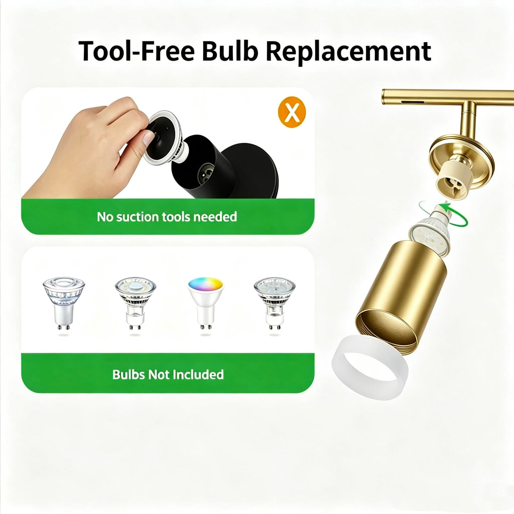 6 Light Gold Kitchen Track Lighting Fixtures Ceiling Adjustable Head