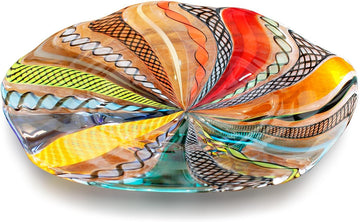 Murano Style Art Glass Bowl Hand Blown Colored Canes Boho Effect Home Decor