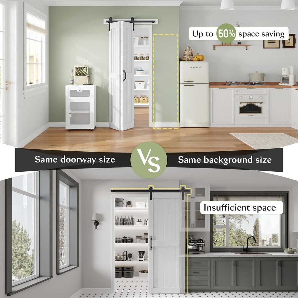 Bifold Barn Door 36 x 84 in (Double 18 inch)，Bi-fold Sliding Closet Doors with Hardware Track kit In