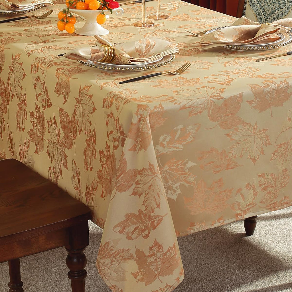 Fall Table Cloth 60 x 120 Inch Rectangle Maple Leaves Jacquard Damask Table Cloths Vintage Wrinkle F