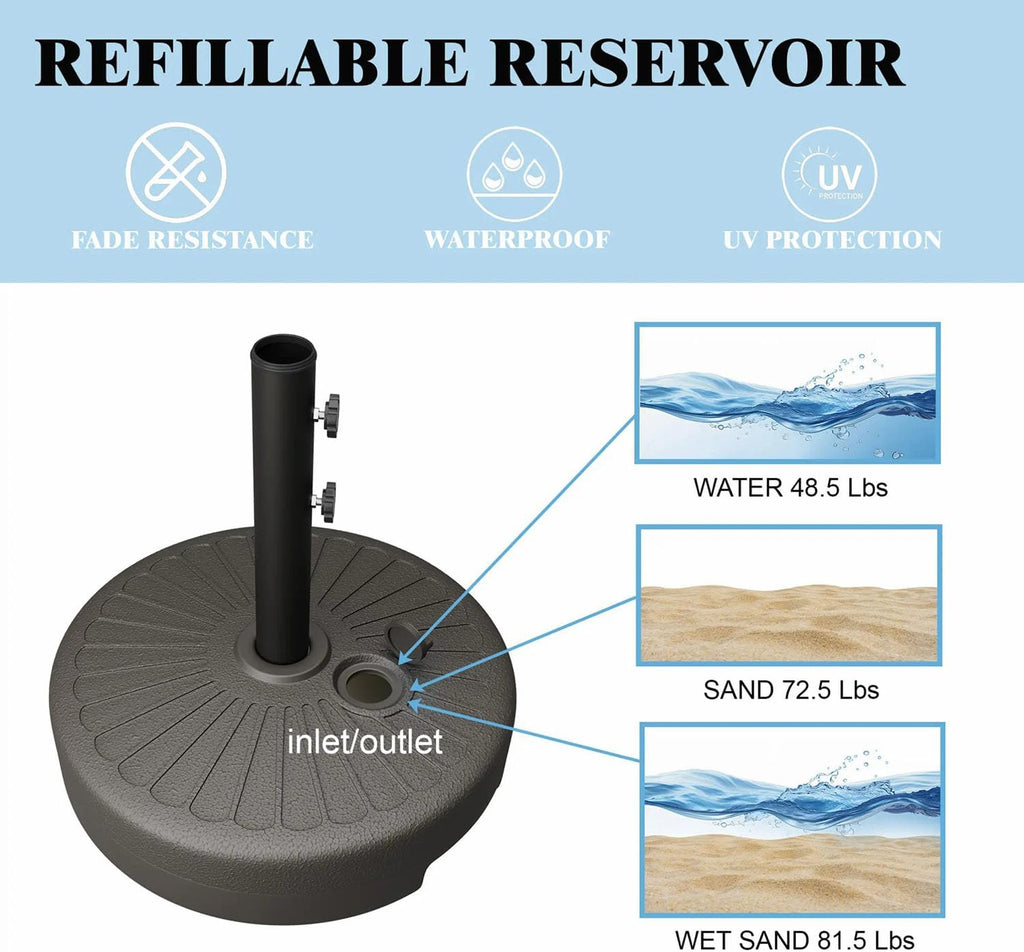 22L Water Filled Patio Umbrella Base Heavy Duty HDPE Outdoor Umbrella Stand with Dual Locking Knobs