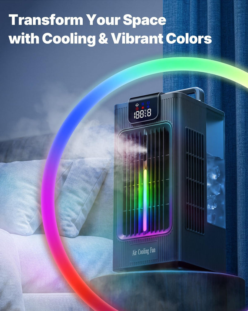 Mini Portable Air Conditioner Cooler: 2000ml Air Cooling Fan with 120°Oscillating - 3 Mist Modes & 4 Speeds