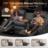 3-Seater Loveseat Recliner Sofa, Home Theater Seating Reclining Couch with Flip Middle Backrest