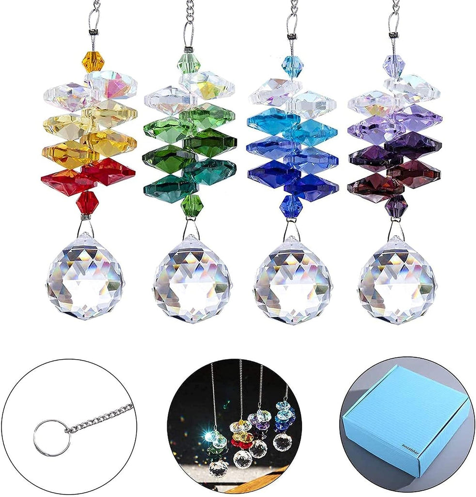 4PCS Crystal Prisms Suncatchers Hanging Sun Catchers for Window Indoor - Rainbow Maker Suncatchers Crystals Ball